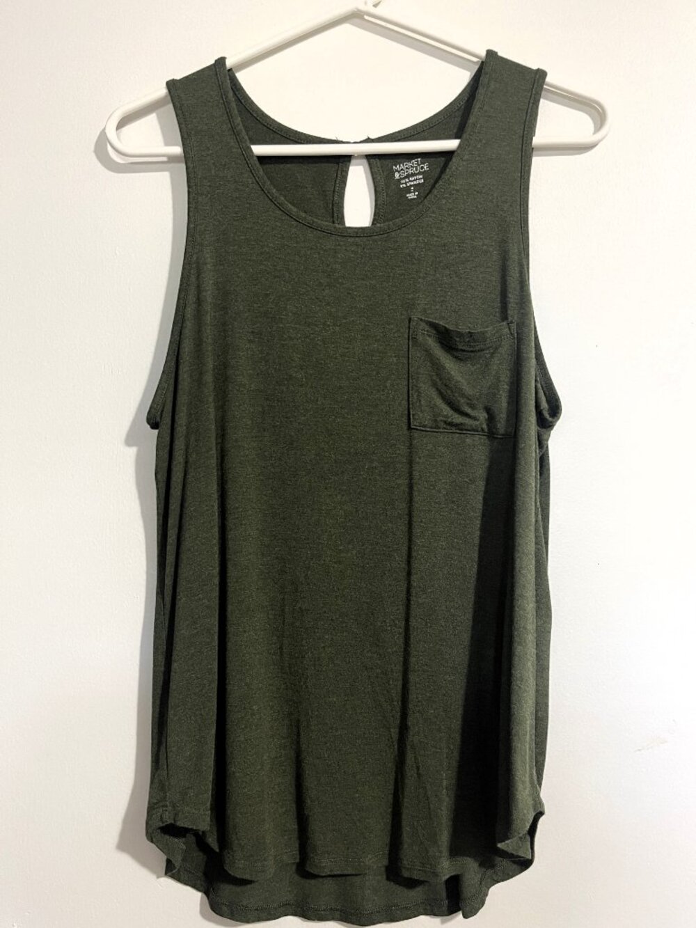 Market & Spruce Women's Olive Green Sleeveless Tank Top Pocket Knit